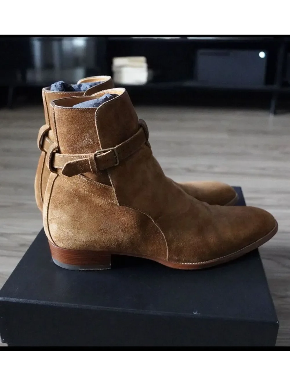 FW16 Saint Laurent Paris Wyatt Jodhpur Boot in Tan Suede